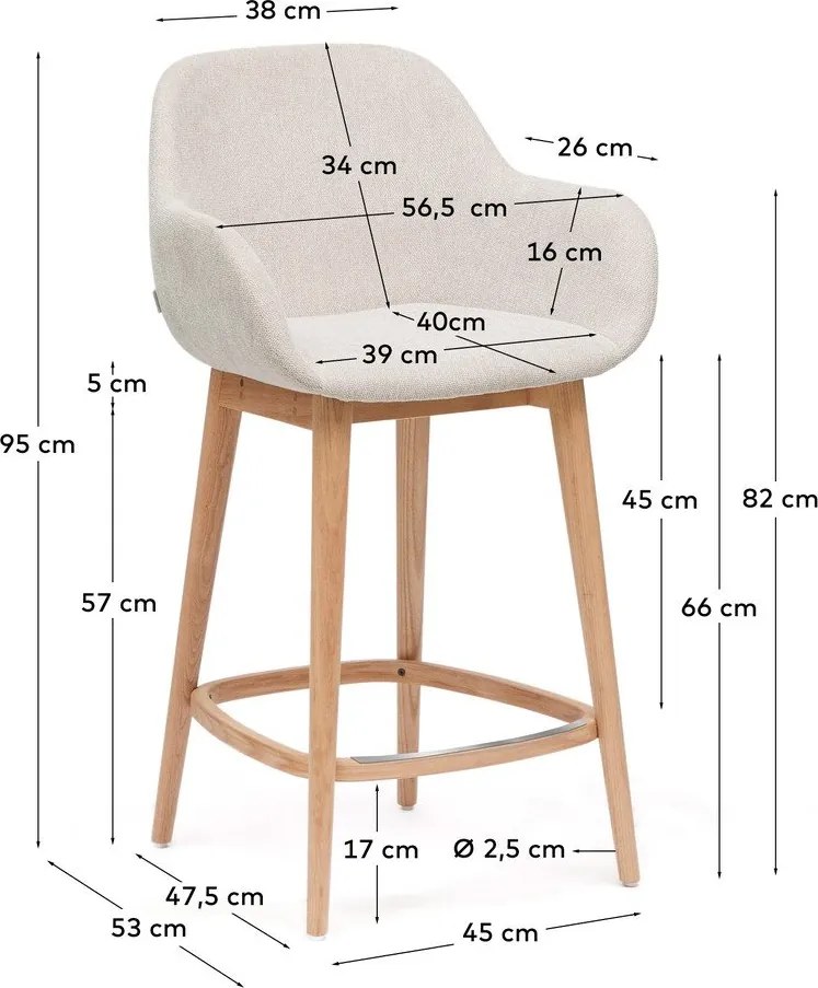 Bézs kárpitozott karfás bárszék (ülésmagasság 66 cm) Konna – Kave Home