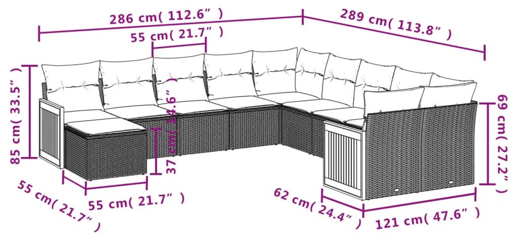 11 részes bézs polyrattan kerti ülőgarnitúra párnákkal