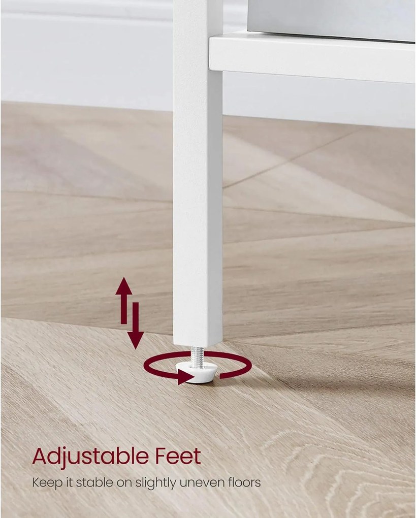 Lerakó asztal, éjjeli szekrény, fiókos, két polccal, 35 x 35 x 70 cm, fehér