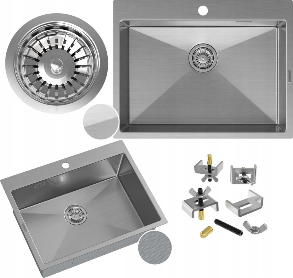 Silvo acél mosogató 65x50 cm Króm egymedencés csepegtető szifon