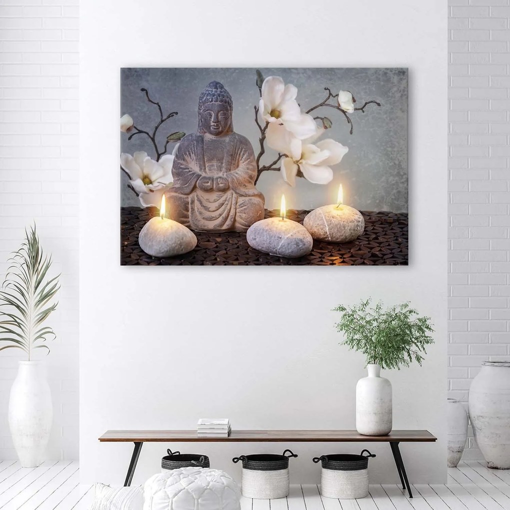 Gario Vászonkép Buddha és gyertyák Méret: 100 x 70 cm, Kivitelezés: Vászonkép