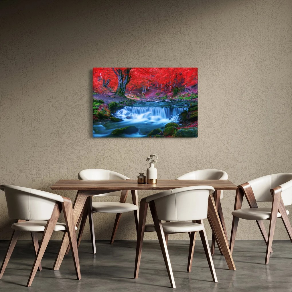 Kép Vízesés egy vörös erdőben (90x60 cm)