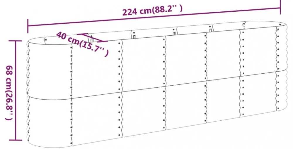 szürke horganyzott acél kerti magaságyás 224x40x68 cm