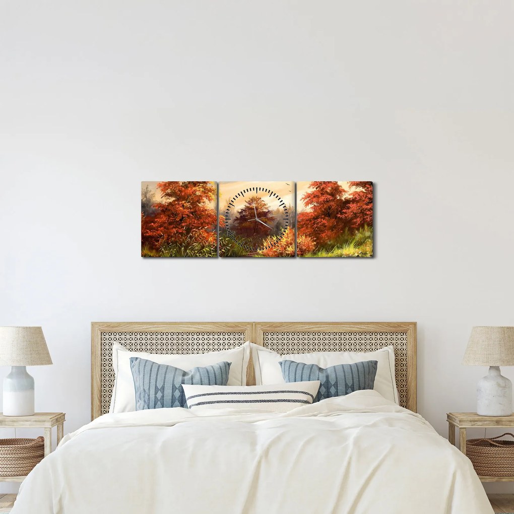 Kép egy folyóról egy őszi tájban, olajfestmény (órával) (90x30 cm)