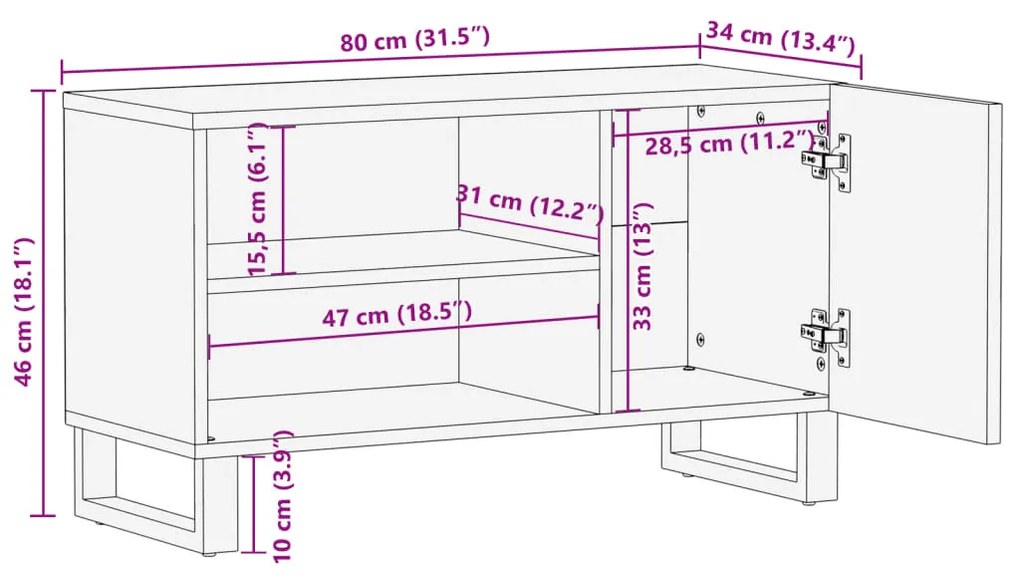 tömör mangófa TV-szekrény 80 x 34 x 46 cm