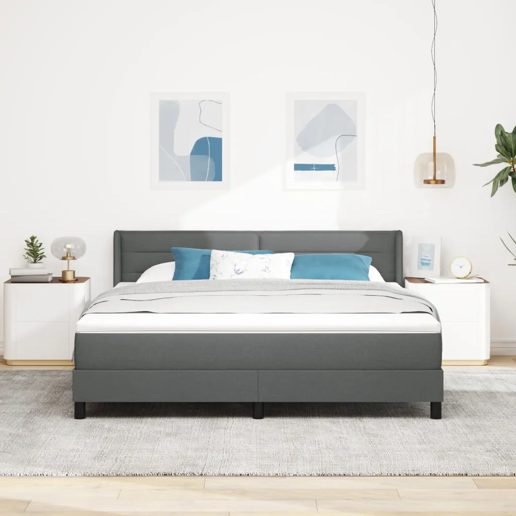 Boxspring ágy matraccal, sötétszürke, 180 x 200 cm, szövet.