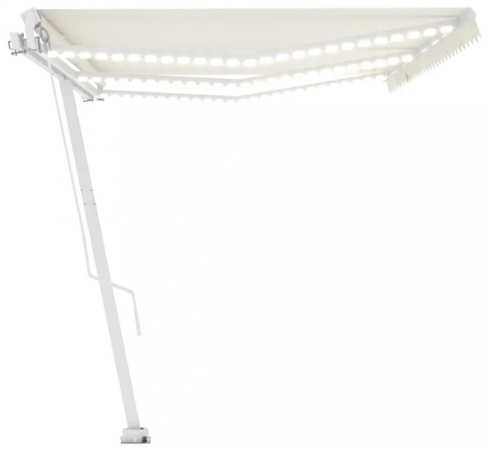 krémszínű kézzel kihúzható LED-es napellenző 600 x 300 cm