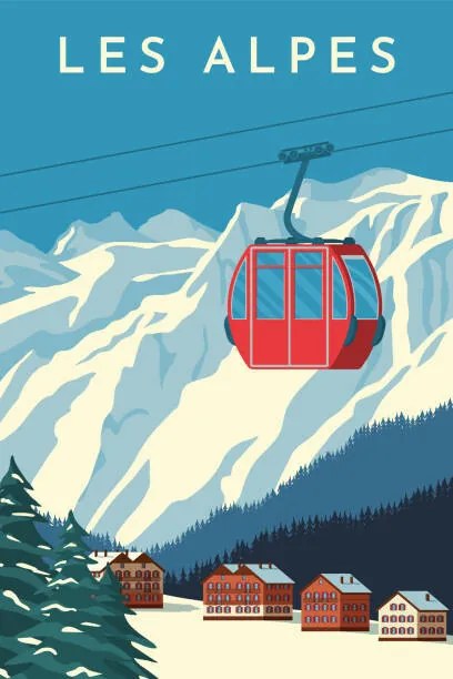 Illusztráció Ski resort with red gondola lift,, Rinat Khairitdinov