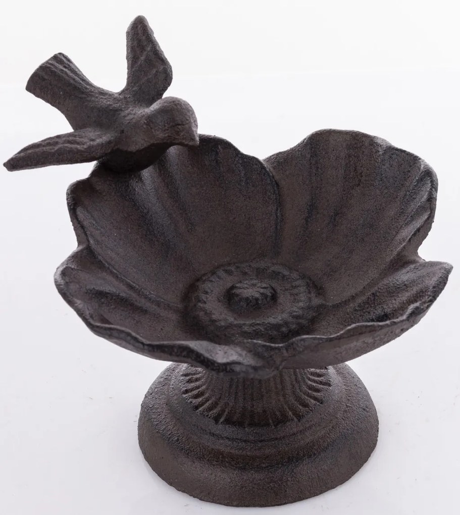 Öntöttvas madárkás barna madáritató tálka 12,5x17x15cm
