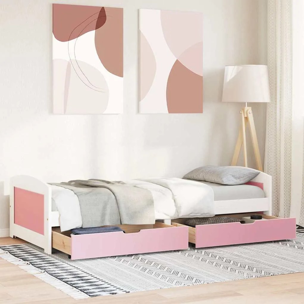 Napozóágy 2 fiókkal matrac nélkül IRUN Fehér&amp;Rózsaszín 90x200cm