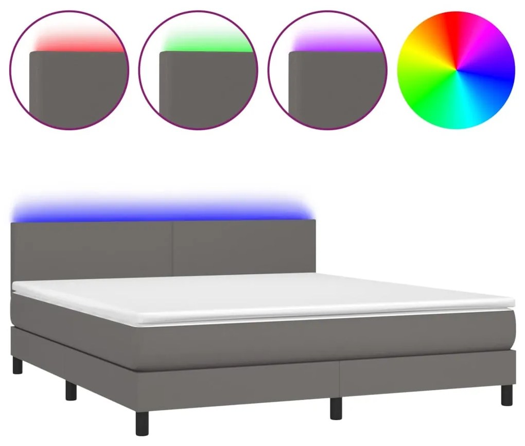 szürke műbőr rugós ágy matraccal és LED-del 180x200 cm