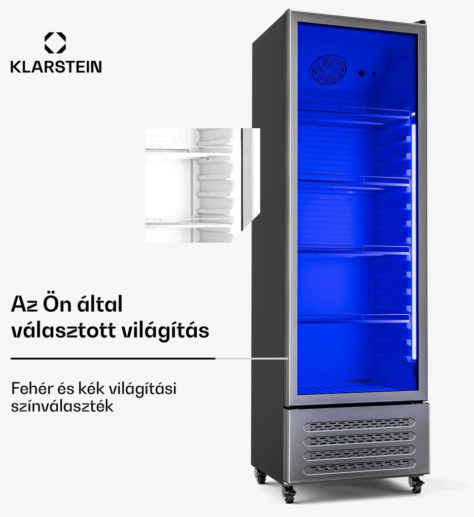 Klarstein GrandCooler italhűtő, 306 l, LED világítás, kerekekkel, 4 polc