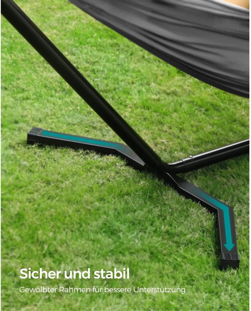 Függőágy, függőágy 5 különböző magasságba állítható, fém vázzal, szürke