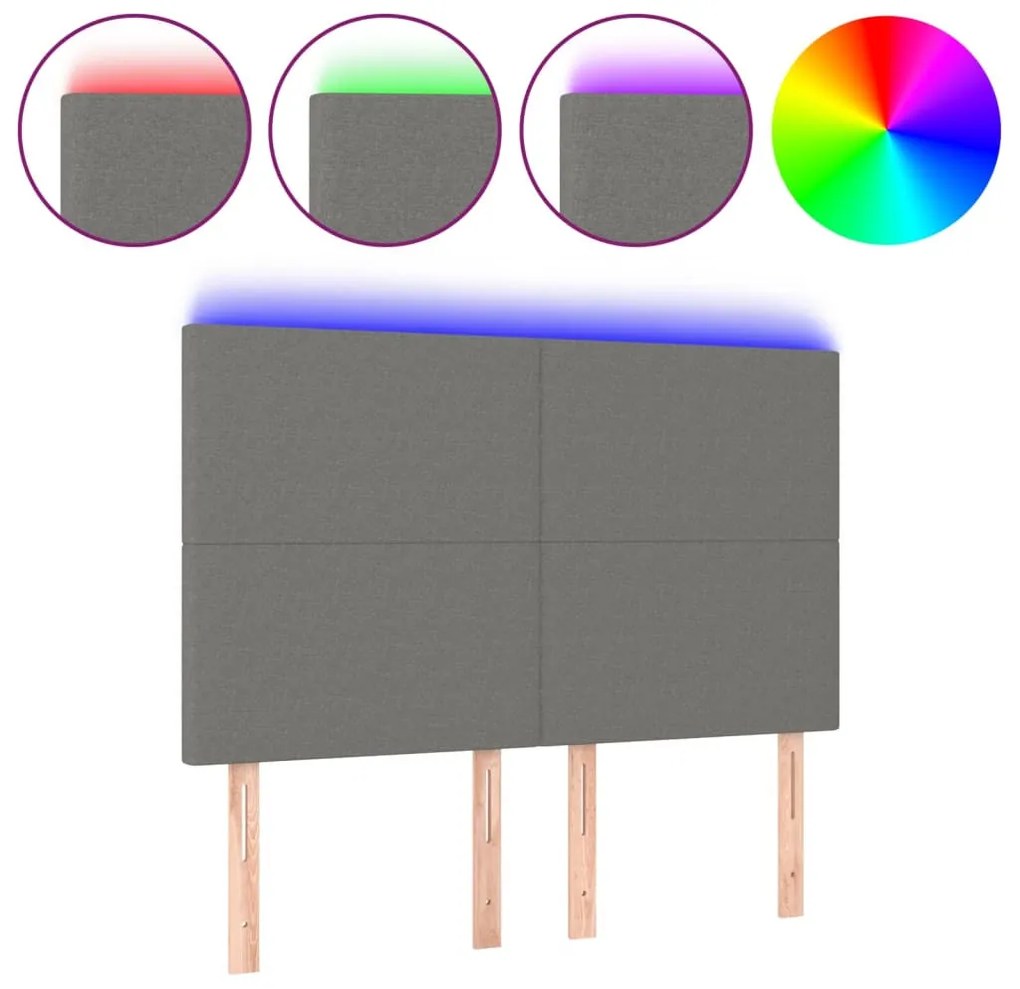sötétszürke szövet LED-es fejtámla 144x5x118/128 cm