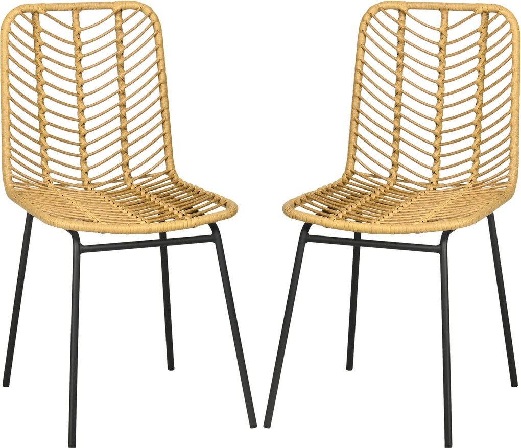 HOMCOM 2 db-os Műanyag Rattan Étkezőszék Konyhai Szék Acél Lábakkal Nappali Erkély Teraszra 120 kg Terhelhetőséggel Természetes | Aosom