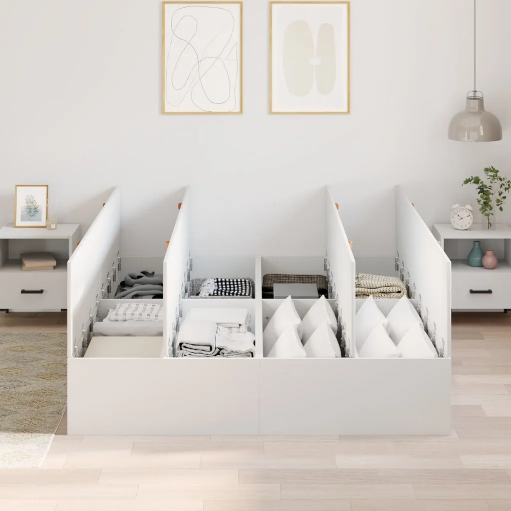 Ágykeret Fehér MDF 140 x 200 cm Tárolós ágykeret Négyszögletes