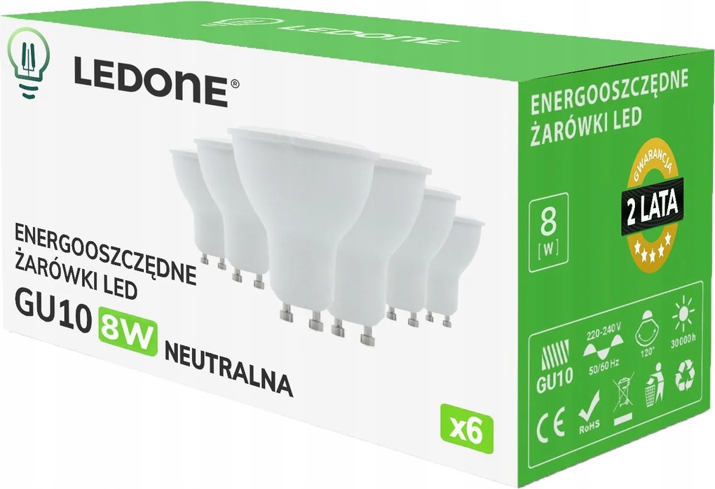 6x Led izzó GU10 8W Szín Neutral Prémium Energiatakarékos Led szett