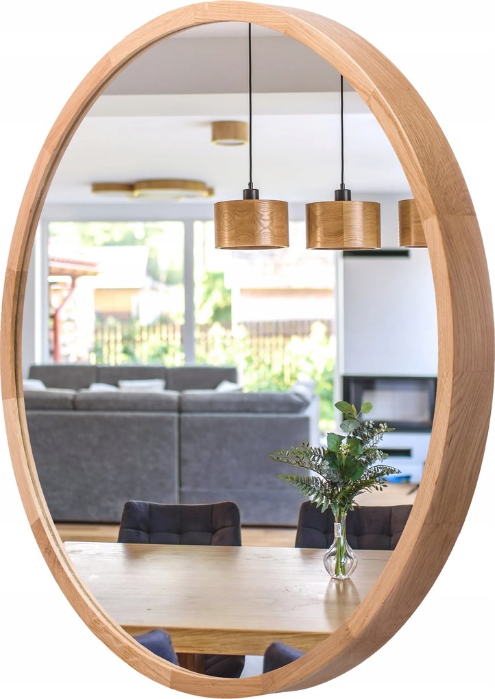 Fürdőszobai fali tükör Leja kerek fi575 Tölgy fa keretben Stílusos