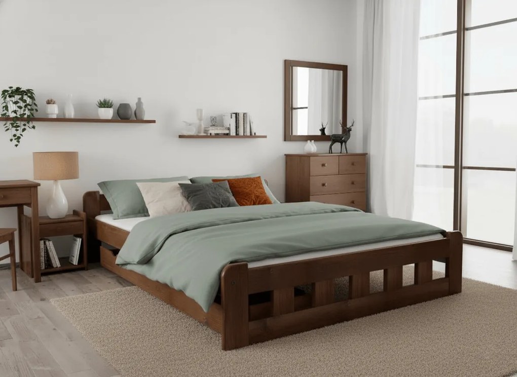 Naomi magasított ágy 160x200 cm, tölgyfa Ágyrács: Léces ágyrács, Matrac: Deluxe 10 cm matrac