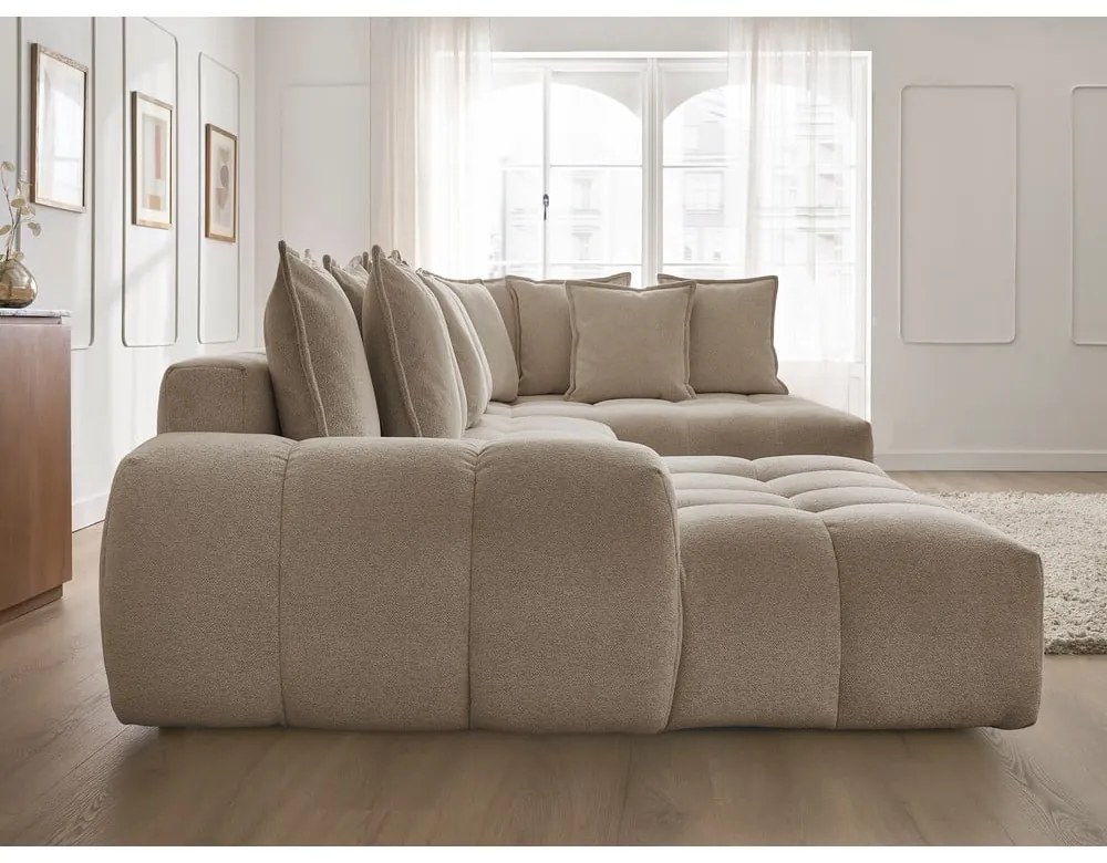 Szürkésbarna zsenília kinyitható-tárolóhelyes sarokkanapé (jobb oldali-U alakú) Everest – Bobochic Paris