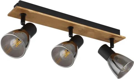 Globo 54307-3W Spotlámpa sötétbarna fa, matt fekete fém, füstölt üveg, HxSzxM.: 400x70x155mm, fényforrás nélkül szállítva 3x E14 40W 230V