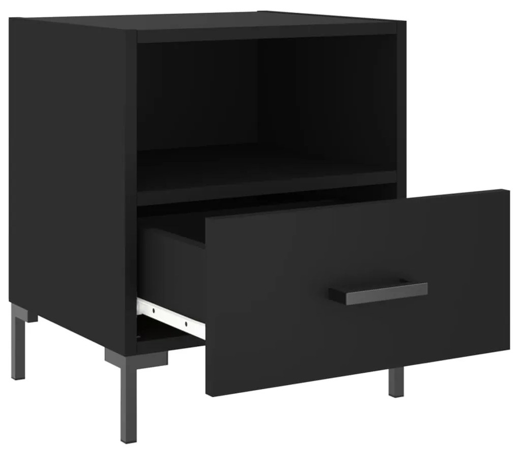 2 db fekete szerelt fa és vas éjjeliszekrény 40 x 35 x 47,5 cm