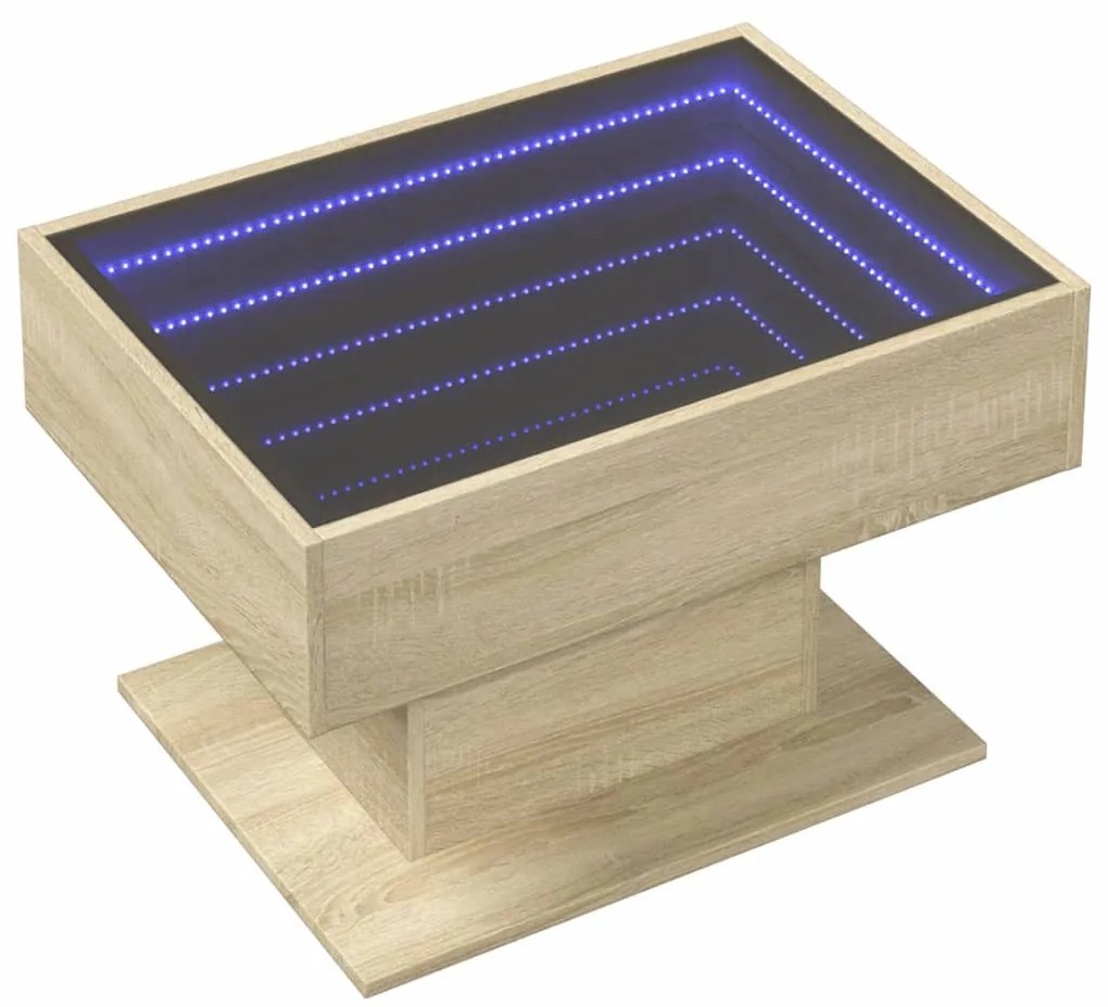 sonoma tölgy szerelt fa dohányzóasztal LED-del 70 x 50 x 45 cm