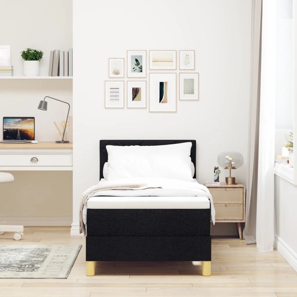 Boxspring ágy matraccal és LED-del - Fekete 80x200 cm Szövet