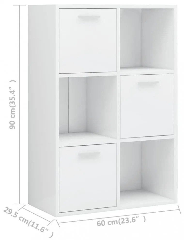 magasfényű fehér szerelt fa tárolószekrény 60 x 29,5 x 90 cm