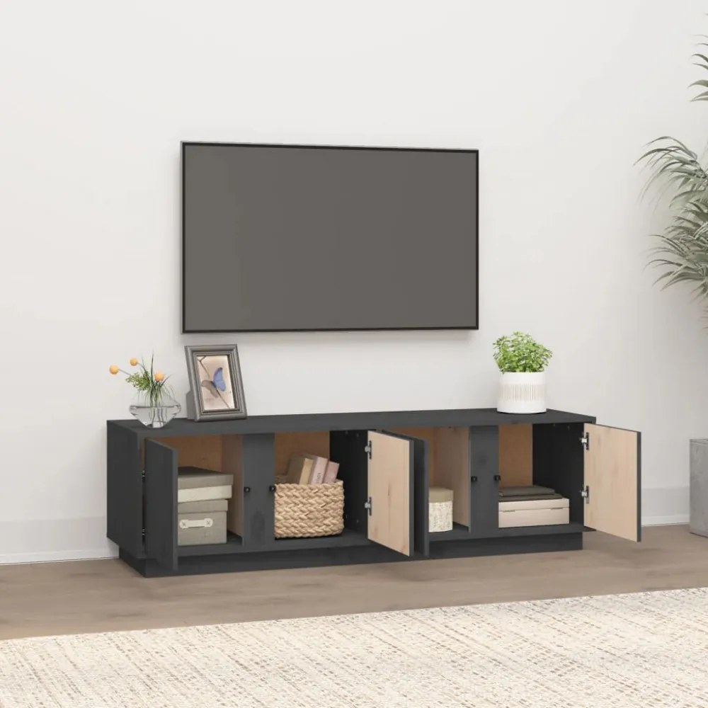 szürke tömör fenyőfa TV-szekrény 140 x 40 x 40 cm