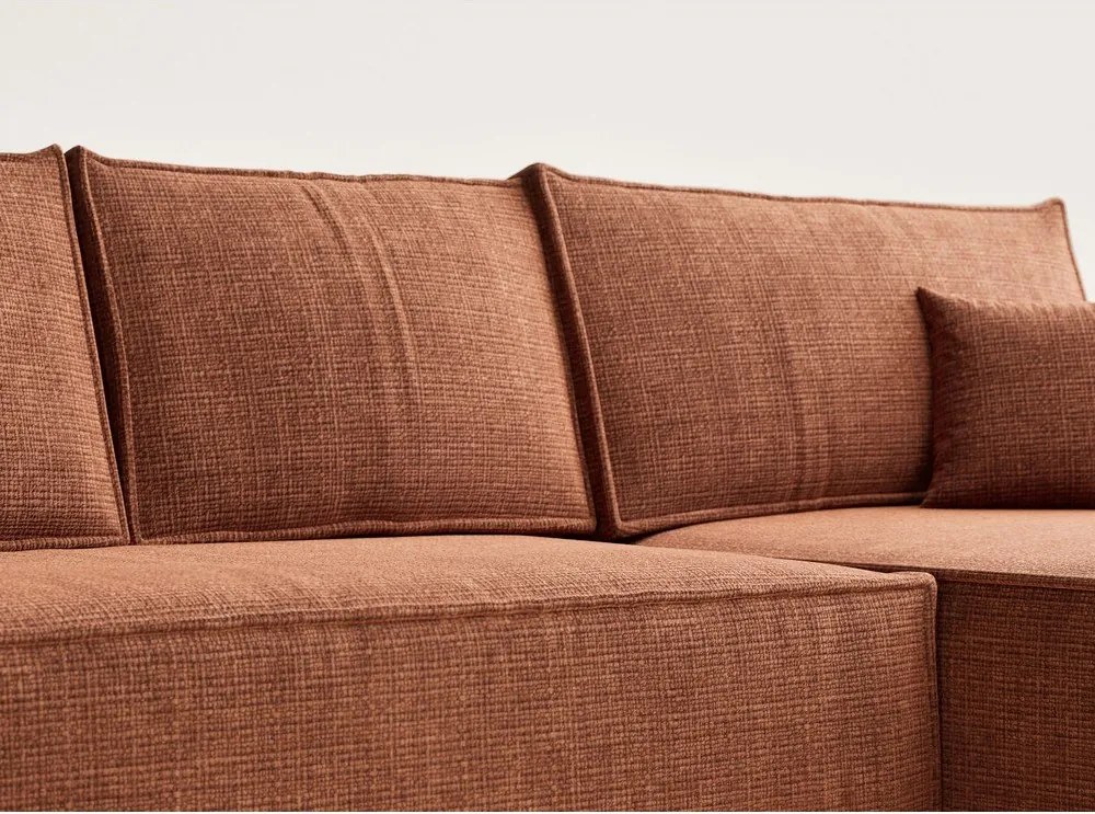 Rézszínű zsenília kinyitható-tárolóhelyes sarokkanapé (jobb oldali-heverő résszel) Maze – Maison de Rêve