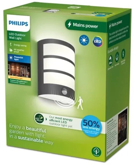 Philips - LED Kültéri fali lámpa érzékelővel PYTHON LED/3,8W/230V IP44