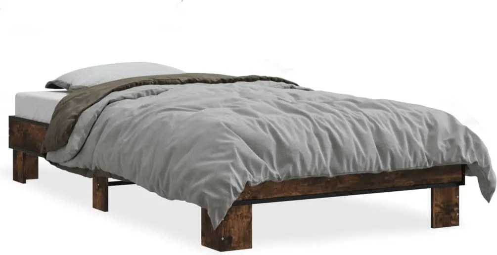 vidaXL füstös tölgyszínű szerelt fa és fém ágykeret 100 x 200 cm