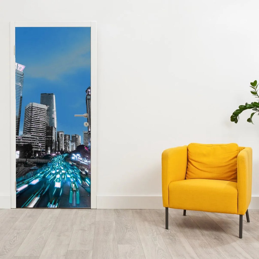 Fotótapéta ajtóra - Éjszakai város (95x205cm)