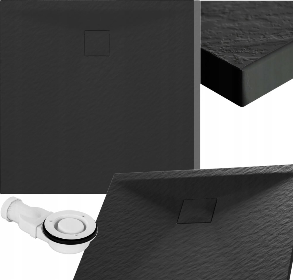 Zuhanytálca Kő szerkezet szögletes 90x90 cm Fekete Teja