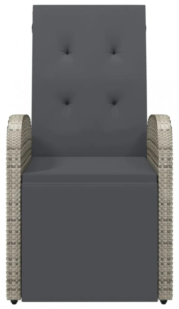 2 db szürke polyrattan dönthető kerti szék párnákkal