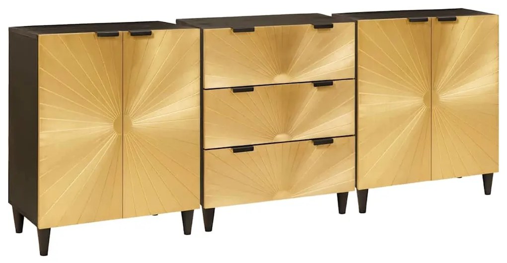 Széf 3 pcs Fekete és Arany 60 x 33 x 75 cm tömör mangófa