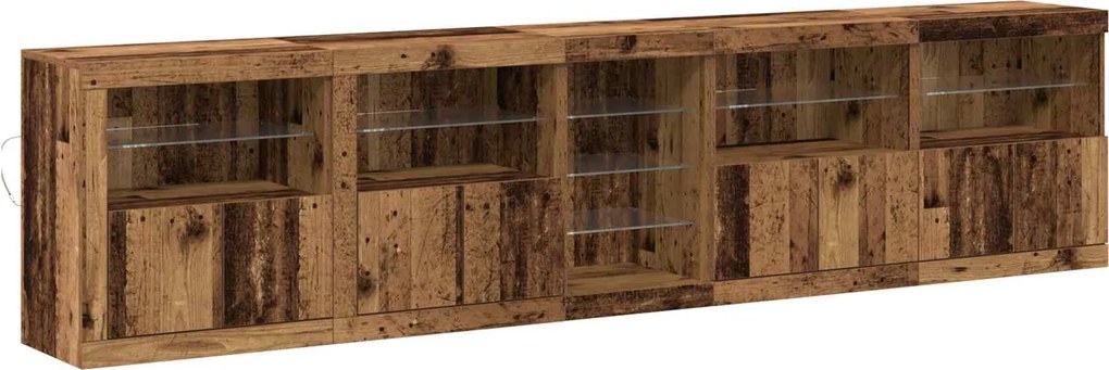 vidaXL LED tálaló LED -es lámpákkal Öreg fa 283 x 37 x 67 cm Faanyag