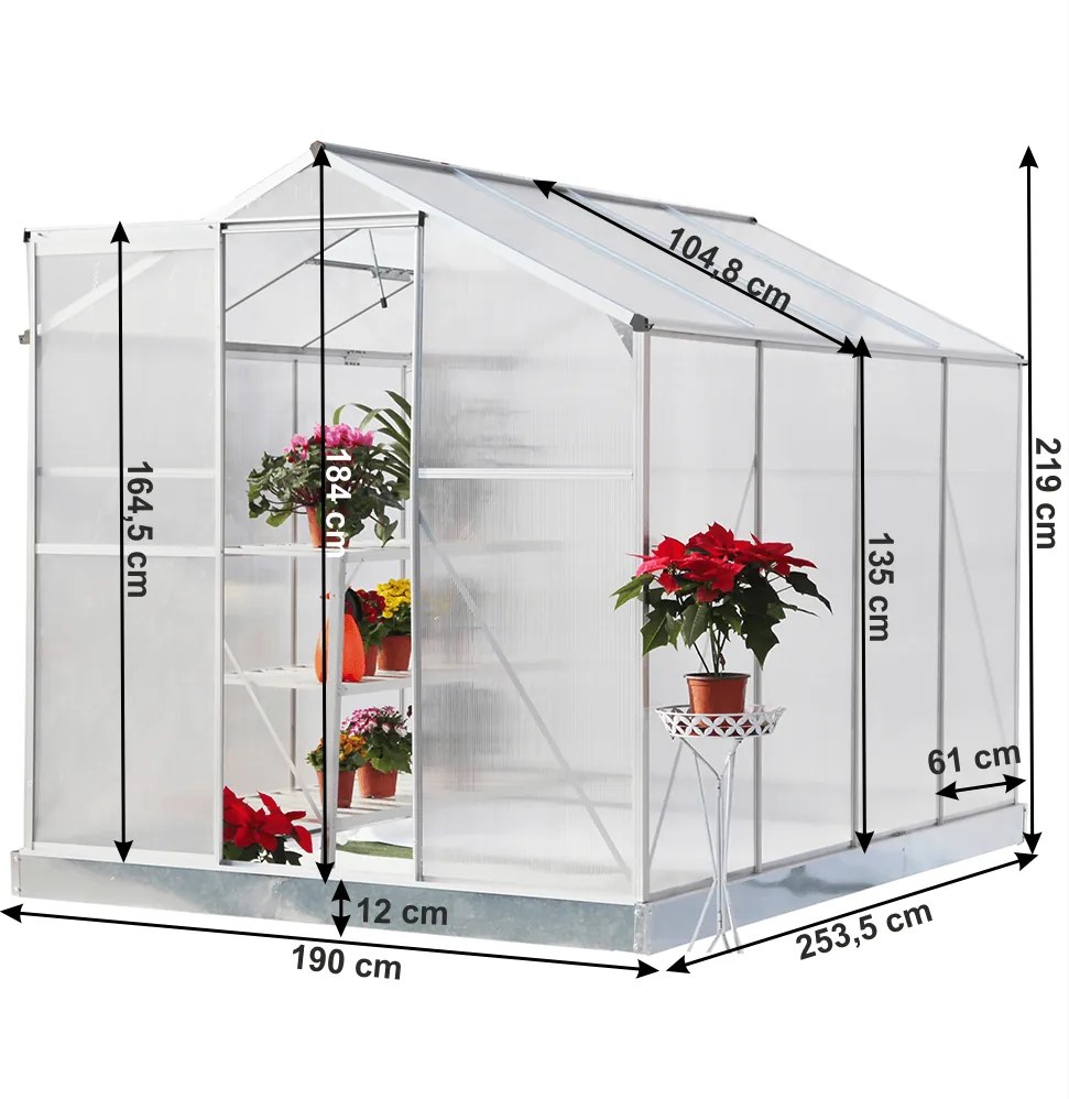 Kerti üvegház, polikarbonát, 190x253,5x219cm , KACEN TYP 3