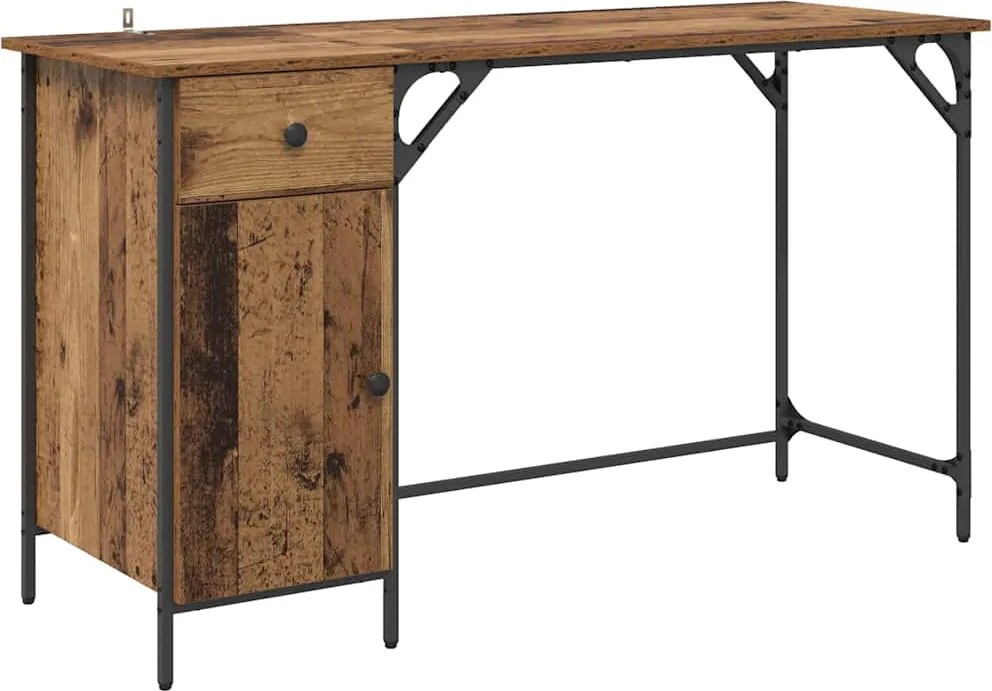 vidaXL Számítógépes asztal fiókkal Öreg fa 131 x 48 x 75 cm Faanyag