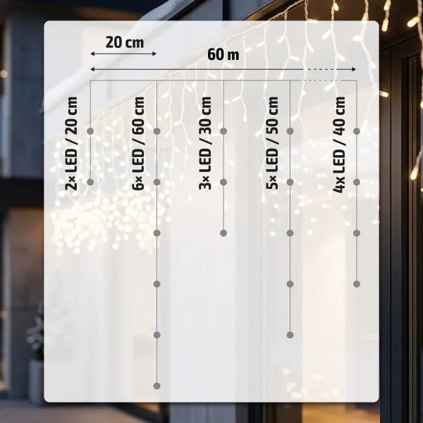 BRILAGI - LED kültéri karácsonyi fényfüzér 1200xLED/8 világítási mód 63m IP44 meleg fehér jégcsapok