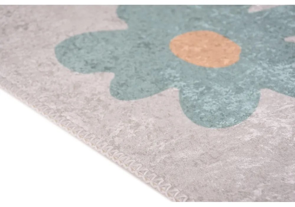 Mentazöld-elefántcsont színű mosható futószőnyeg 80x200 cm Cute Flowers Green – Vitaus