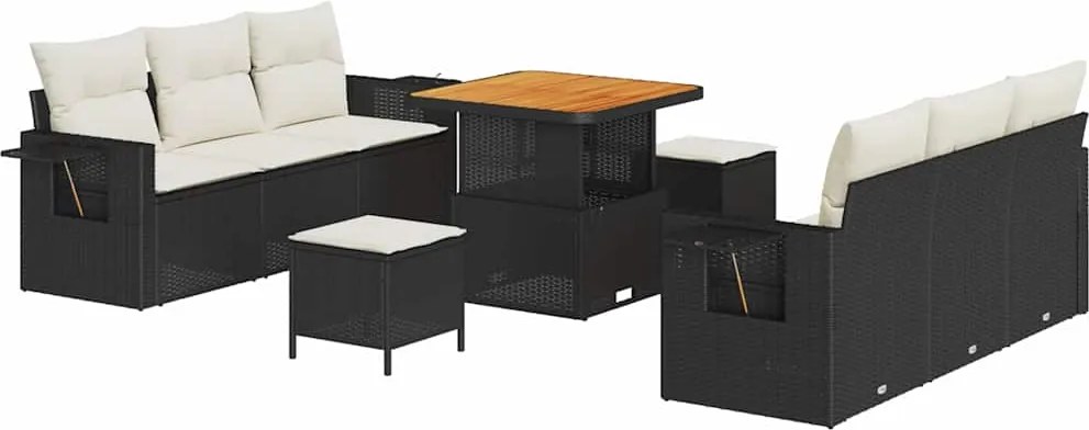 vidaXL Kerti Kanapé Szett párnával tárolóval 9 pcs Fekete és krémszínű