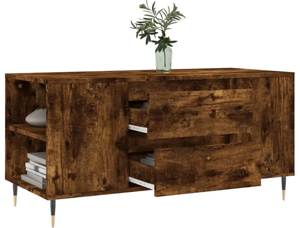 Füstös tölgy színű szerelt fa dohányzóasztal 102x44,5x50 cm