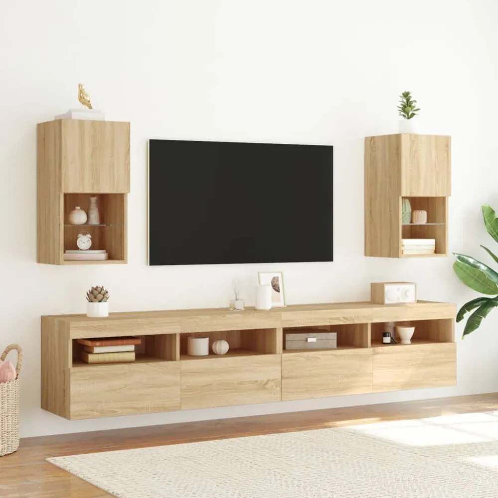 2 db sonoma tölgy színű TV-szekrény LED-lámpákkal 30,5x30x60 cm