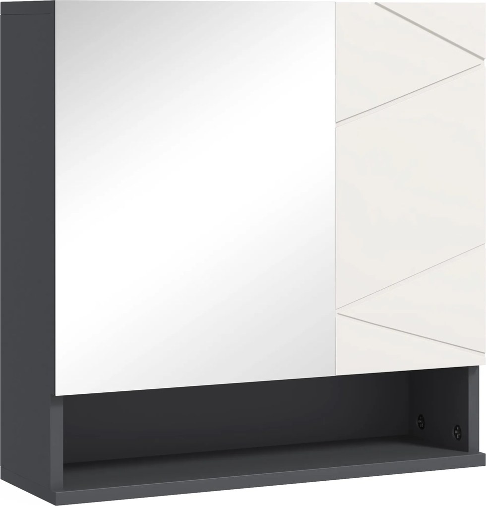 kleankin Fürdőszobai Tükörszekrény, Tükörrel Ellátott Fürdőszobai Szekrény, Fali Szekrény Állítható Polccal, Nyitott Rekesszel, Páramentes Funkcióval,