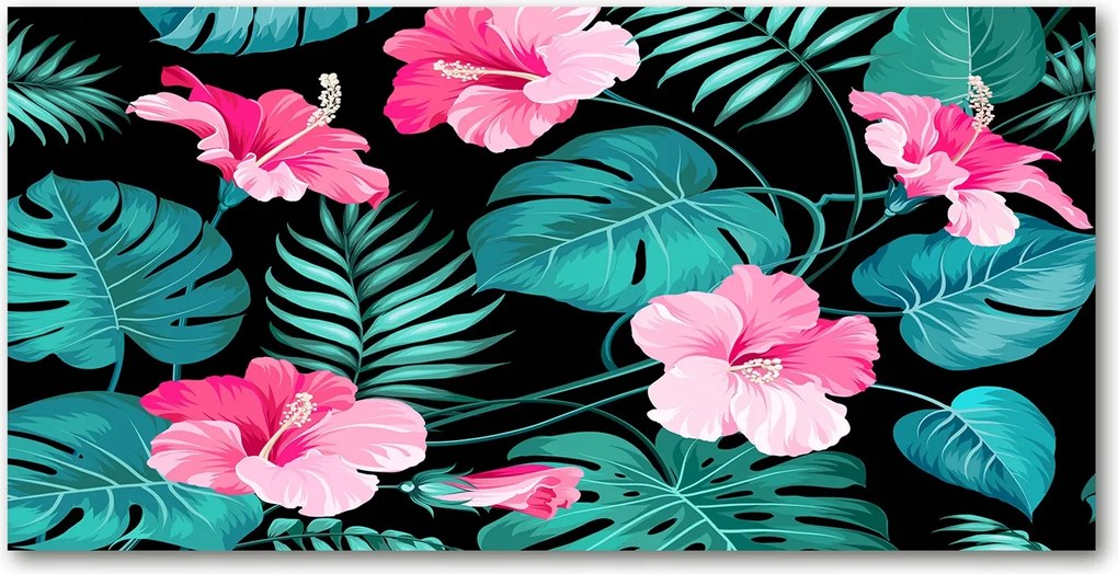 Konyhai panel Trópusi virágok 140x70 cm Ragasztó