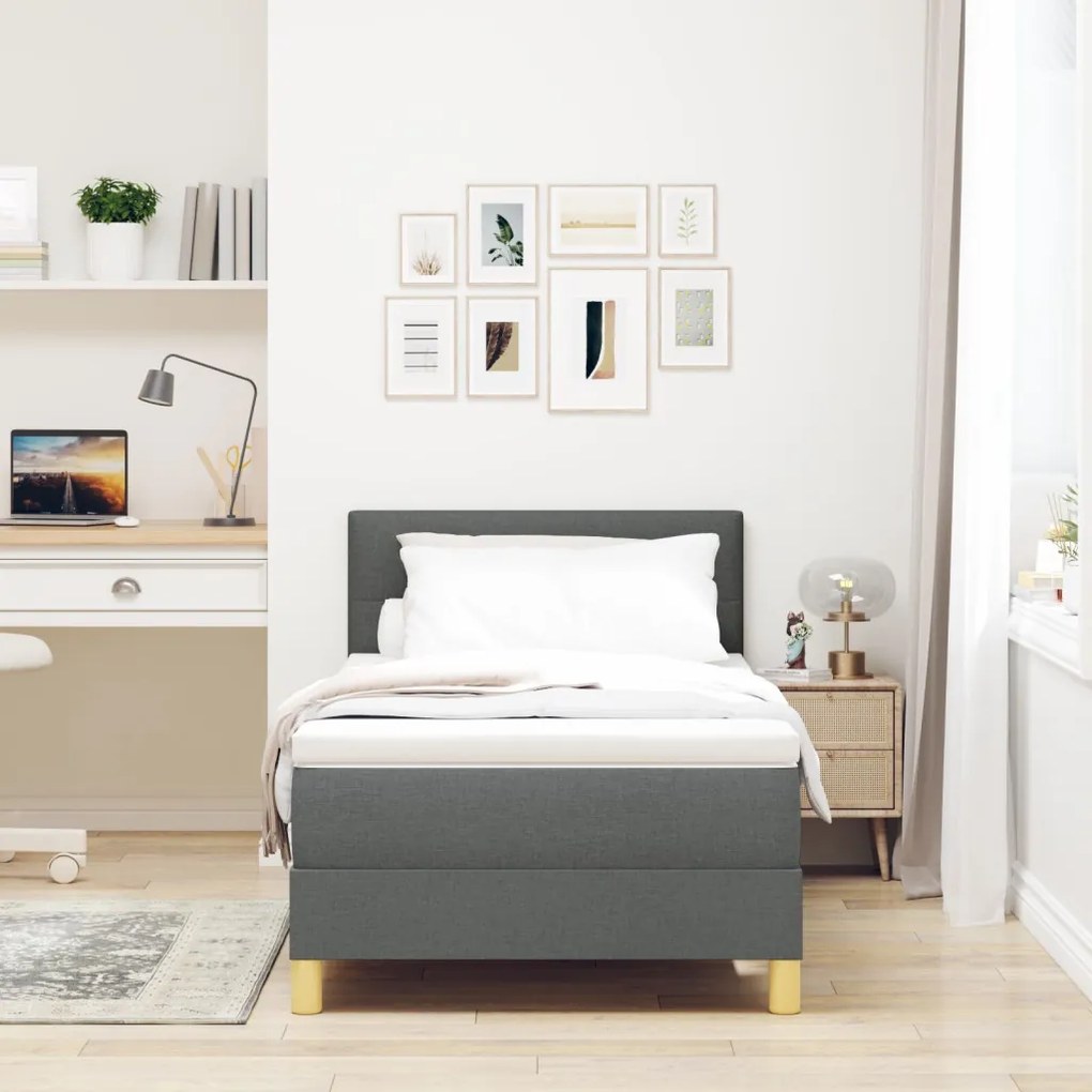 Boxspring ágy matraccal Sötétszürke 100x200 cm Szövet
