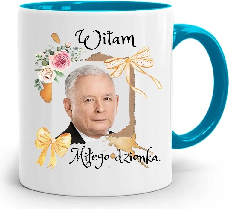 Kék Vicces Bögre Jaroslaw Kaczynski fényképes nyomattal