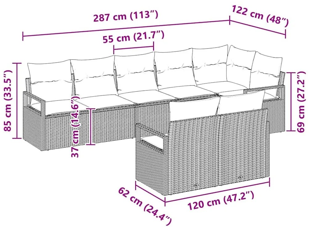 Kanapé Szett 8 pcs Bézs polirattan